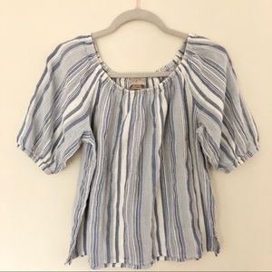 Loft Blue Stripped Blouse Cotton Rayon
